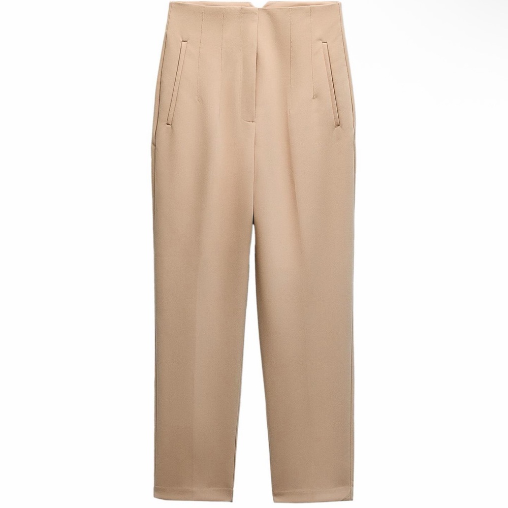 Zara Tailored High-Waist Trousers in Beige
